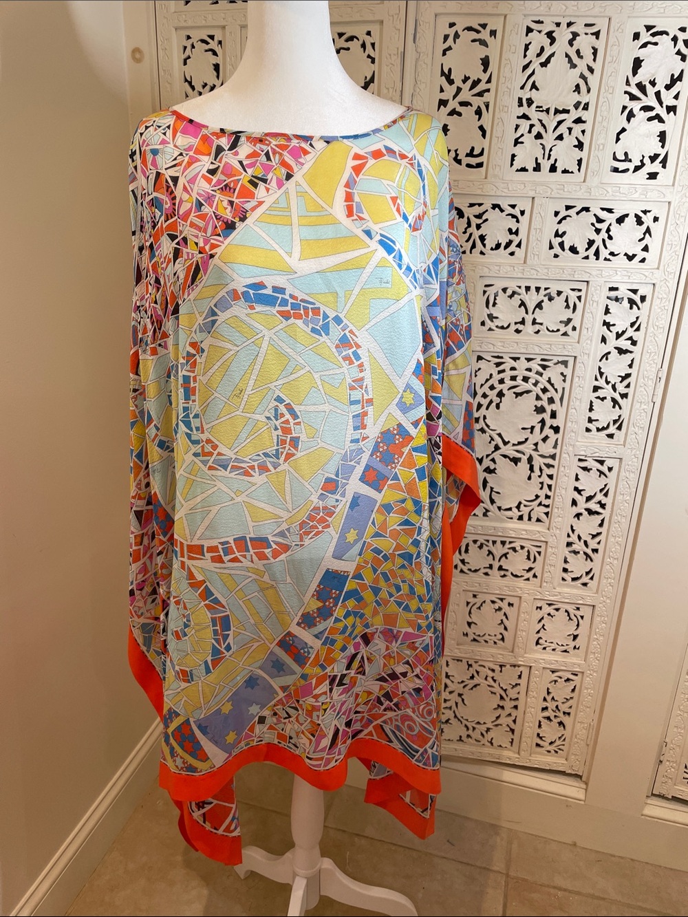 Emilio Pucci Multicolor Mosaic-Print Silk kaftan/ poncho